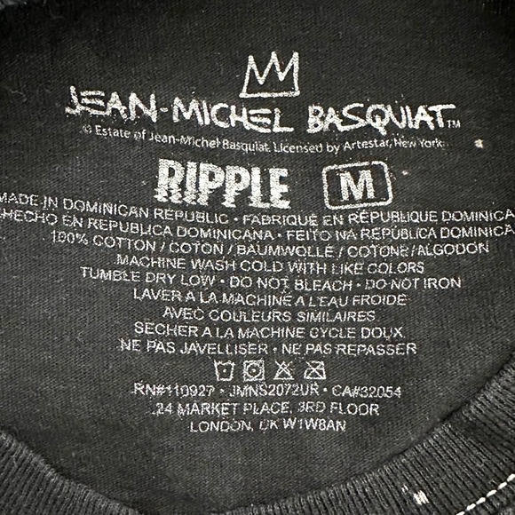 Jean-Michel Basquiat Ripple Junction Black Bleach Dip Dye Graphic T-Shirt Mens M - Picture 3 of 3